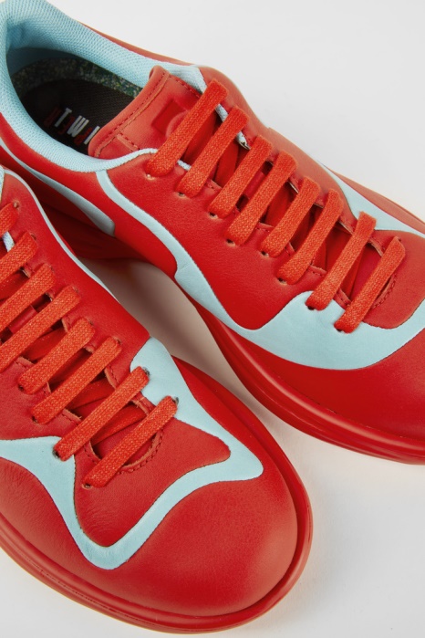 Baskets à Lacets En Cuir Rouge Et Turquoise Camper Be Twins Nouveautés