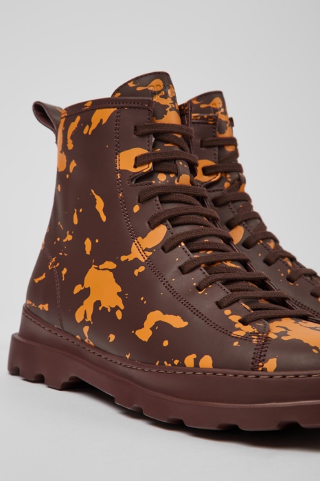 Bottines Camper Be Brutus En Cuir Bordeaux Et Orange Pour Hommes Nouveautés