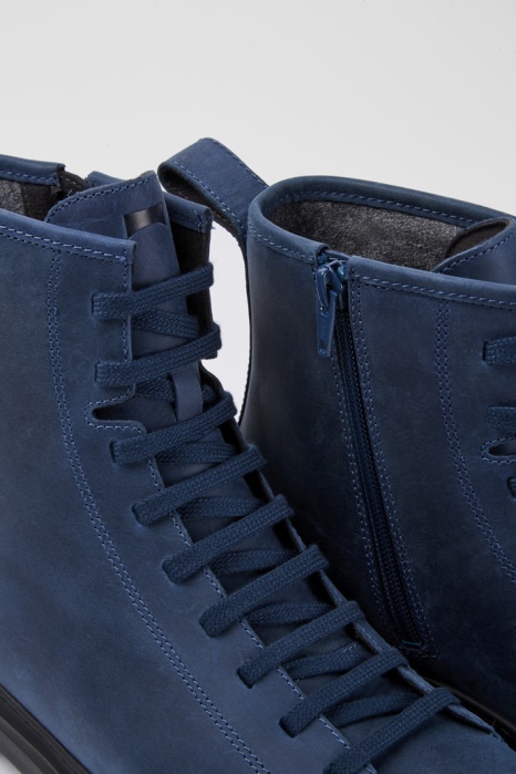 Bottines à Lacets Camper Be Design En Nubuck Ciré Bleu Brutus