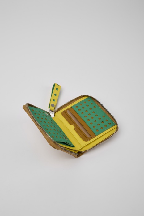 Camper Be Mosa Portefeuille En Cuir Marron Et Jaune Nouveautés