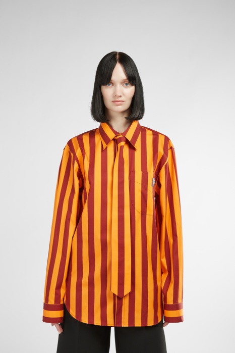 Chemise Camper Be Chemise Unisexe à Rayures Bordeaux Et Orange Nouveautés