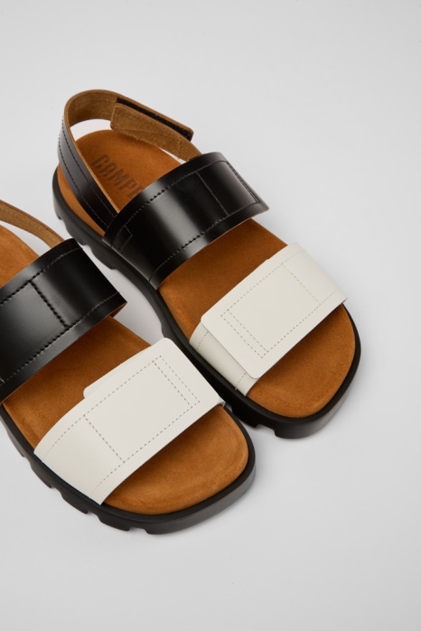 Camper Be Brutus Sandal Sandales En Cuir Noir Et Blanc Pour Femmes Nouveautés